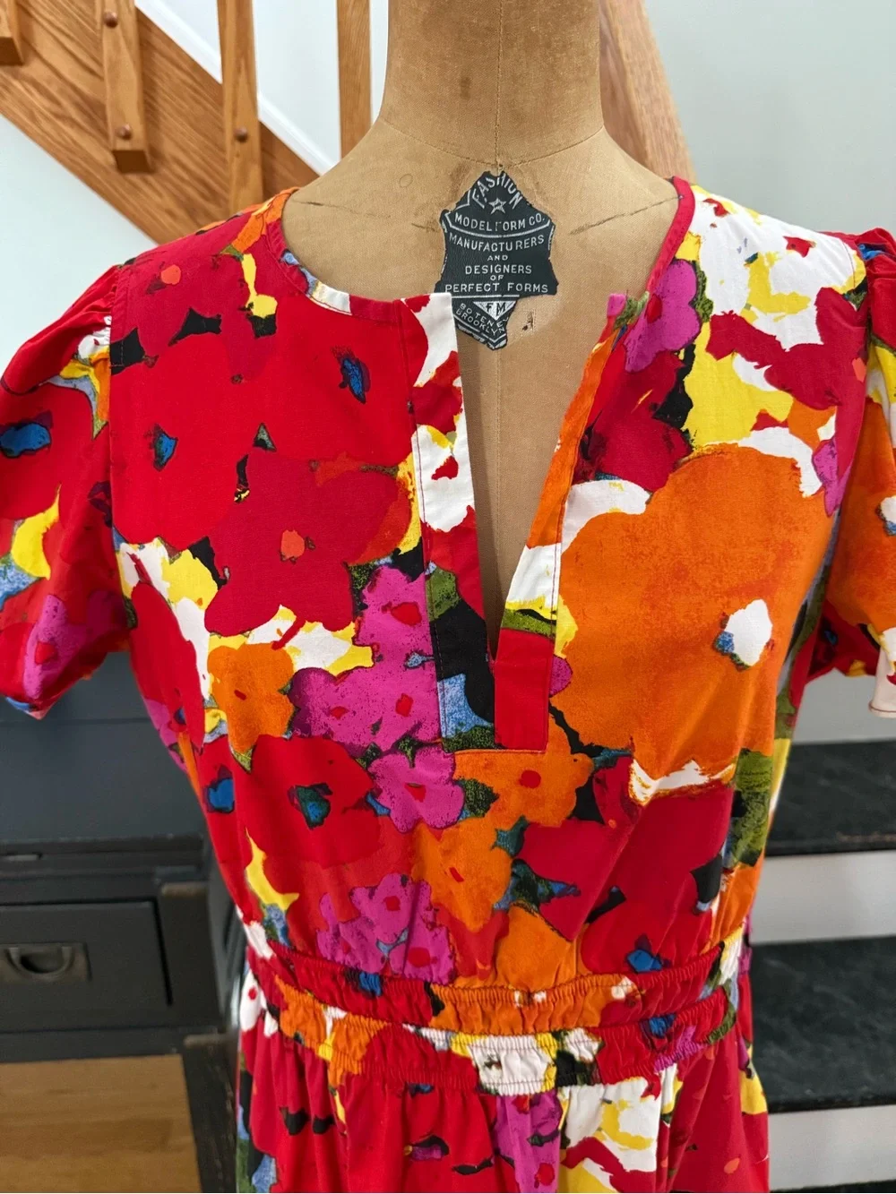 Maggy London Red Floral Maxi Dress with Orange & Pink Accents - Picture 2 of 9